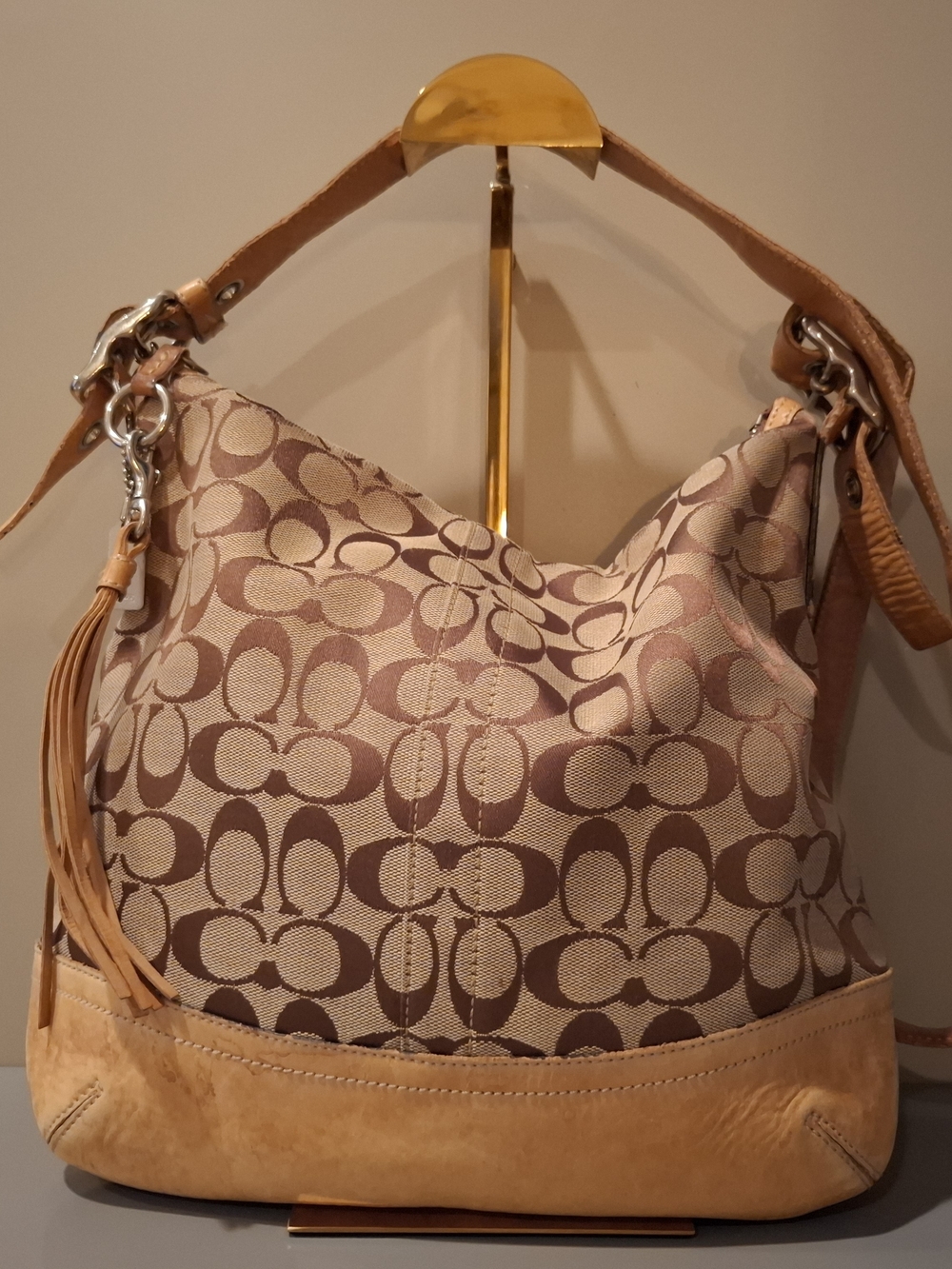Coach Tan and Taupe Signature Canvas Hobo